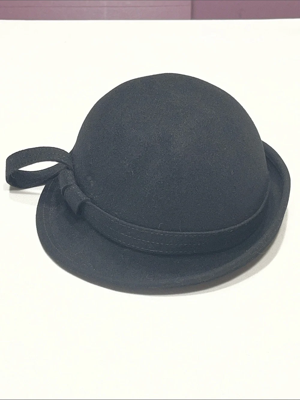 Vintage Adolfo II New York Paris Black Wool Felt Cloche Bowler Hat